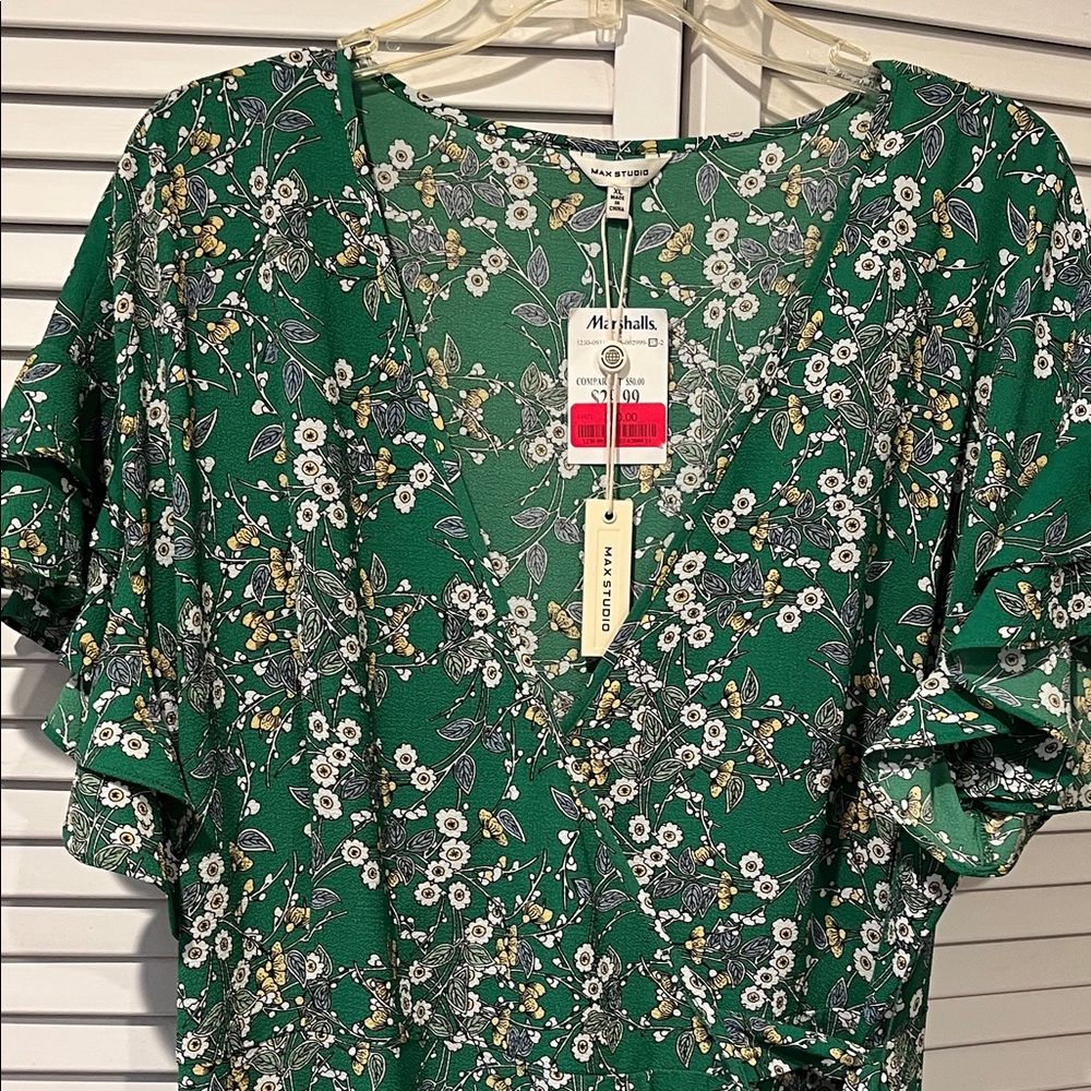 NWT Max Studio Midi green floral wrap dress - Picture 4 of 9